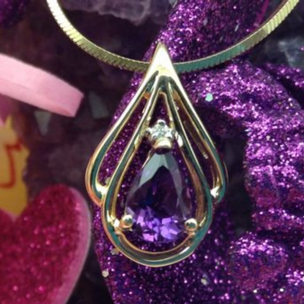 14k Solid Yellow Gold Amethyst Pendent - image 4